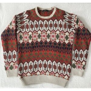 Zara Man Chunky Knit Fair Isle Mens XL Sweater 90s Vintage Y2k Geometric Ski